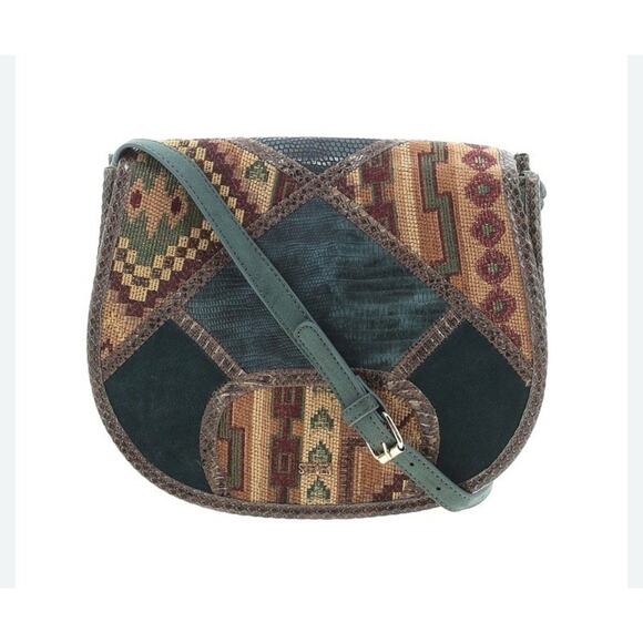 STEVEN BY STEVE MADDEN XL Leather Tapestry Crossbody Carpet Shoulder Bag NEW - Picture 2 of 16